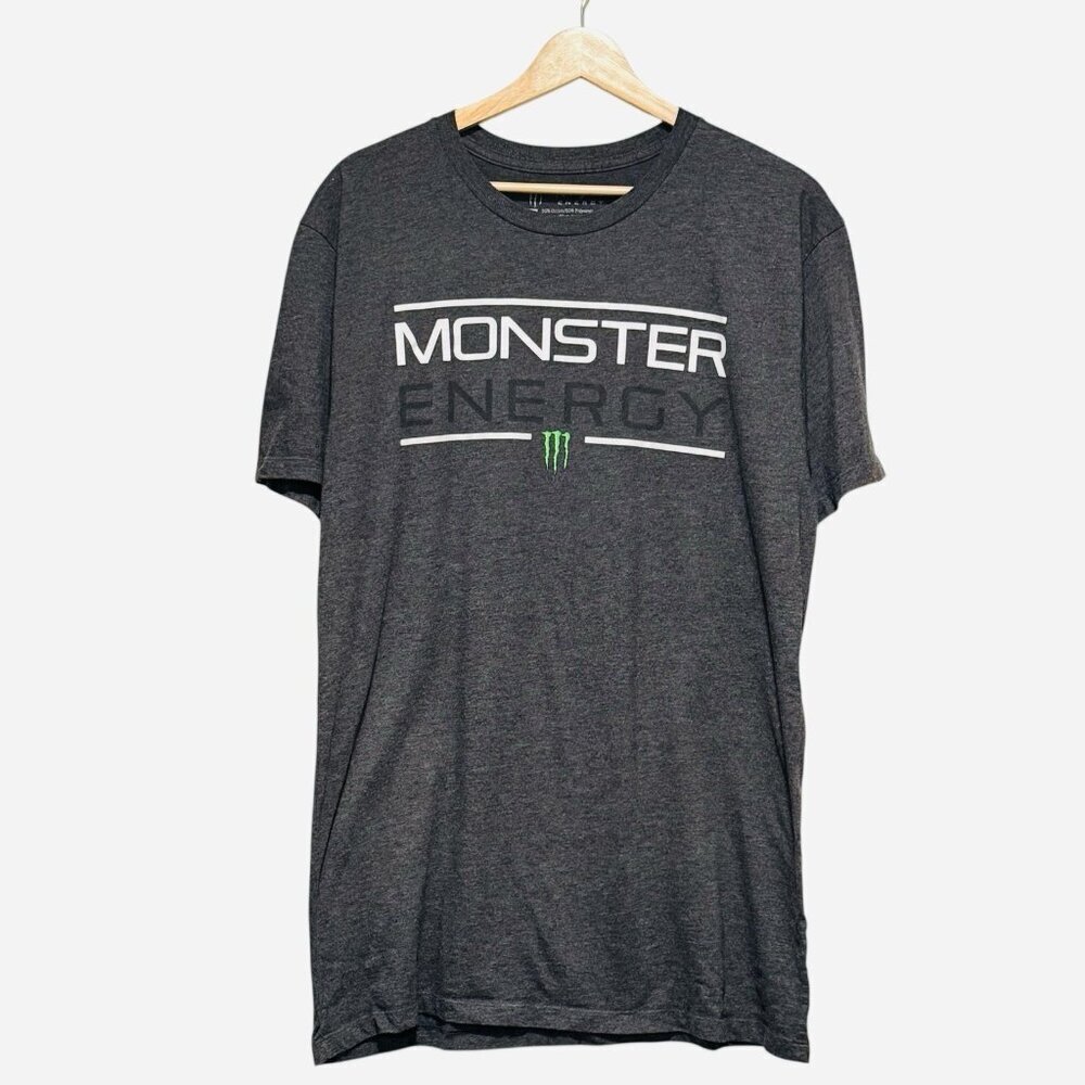Monster Energy Gray Short Sleeve Graphic Logo Skater Mens T-shirt Sz Large